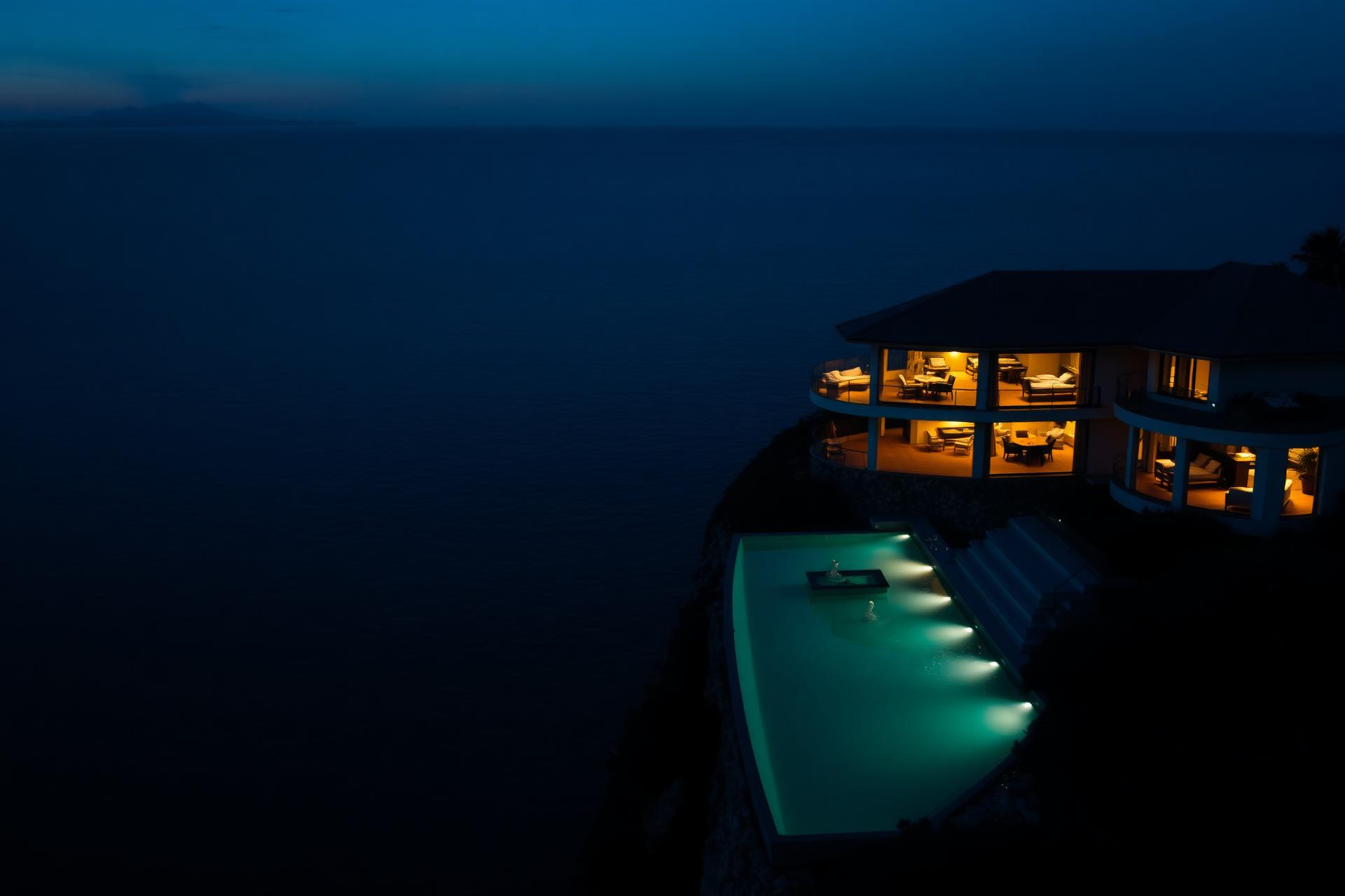 Cliffside villa at twilight